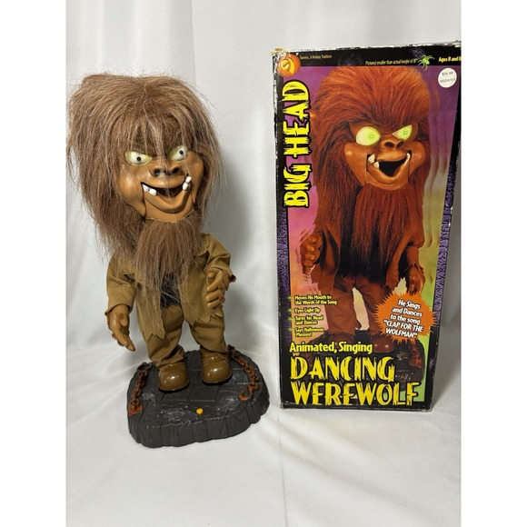 🎃18" GEMMY Big Head Werewolf Halloween Animated Dancing Singing Vintage Works - Picture 1 of 10